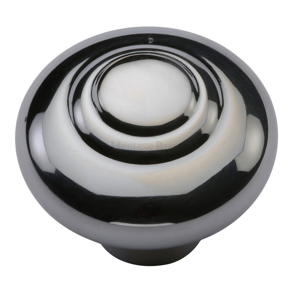 C3985 38-PC  38 x 16 x 32mm  Polished Chrome  Heritage Brass Ringed Bun Cabinet Knob