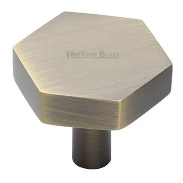 C4344 32-AT • 32 x 37 x 9 x 30mm • Antique Brass • Heritage Brass Flat Hexagon Cabinet Knob