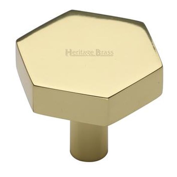 C4344 32-PB  32 x 37 x 9 x 30mm  Polished Brass  Heritage Brass Flat Hexagon Cabinet Knob