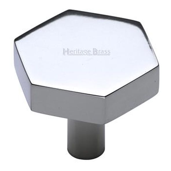 C4344 32-PC • 32 x 37 x 9 x 30mm • Polished Chrome • Heritage Brass Flat Hexagon Cabinet Knob