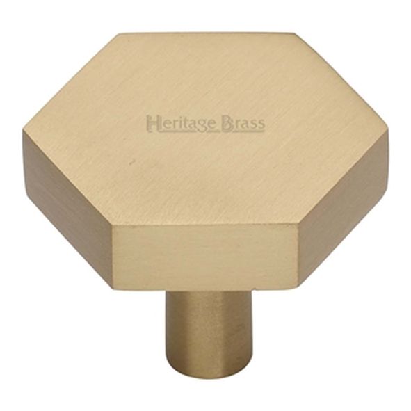 C4344 32-SB  32 x 37 x 9 x 30mm  Satin Brass  Heritage Brass Flat Hexagon Cabinet Knob