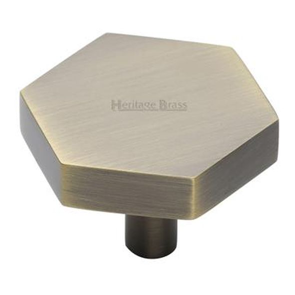 C4344 38-AT • 38 x 44 x 9 x 30mm • Antique Brass • Heritage Brass Flat Hexagon Cabinet Knob