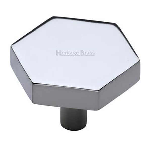 C4344 38-PC  38 x 44 x 9 x 30mm  Polished Chrome  Heritage Brass Flat Hexagon Cabinet Knob