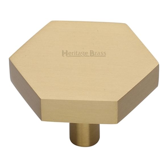 C4344 38-SB  38 x 44 x 9 x 30mm  Satin Brass  Heritage Brass Flat Hexagon Cabinet Knob