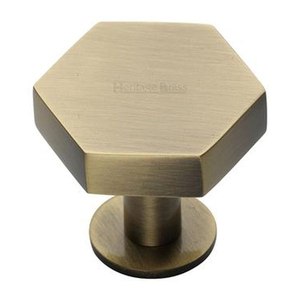 C4345 32-AT  32 x 37 x 20 x 32mm  Antique Brass  Heritage Brass Hexagon On Rose Cabinet Knob