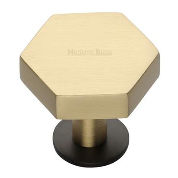 C4345 32-BSB  32 x 37 x 20 x 32mm  Satin Brass / Matt Bronze  Heritage Brass Hexagon On Rose Cabinet Knob