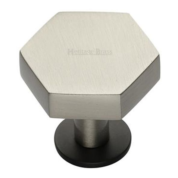 C4345 32-BSN  32 x 37 x 20 x 32mm  Satin Nickel / Matt Bronze  Heritage Brass Hexagon On Rose Cabinet Knob