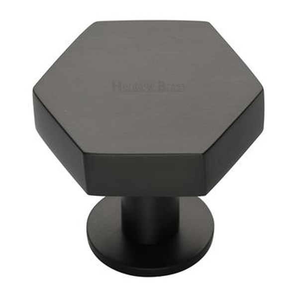 C4345 32-MB • 32 x 37 x 20 x 32mm • Matt Bronze • Heritage Brass Hexagon On Rose Cabinet Knob