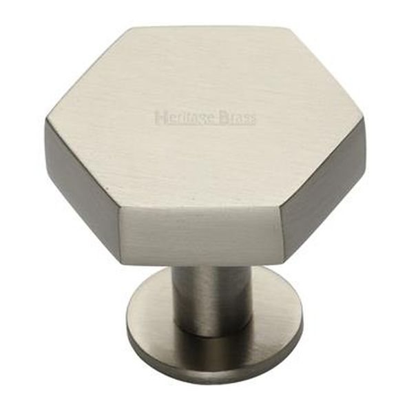 C4345 32-SN • 32 x 37 x 20 x 32mm • Satin Nickel • Heritage Brass Hexagon On Rose Cabinet Knob