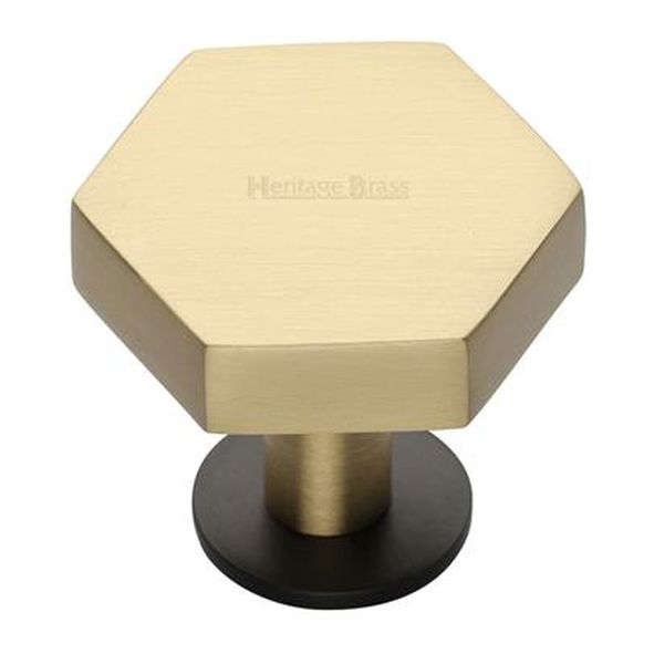 C4345 38-BSB • 38 x 44 x 20 x 32mm • Satin Brass / Matt Bronze • Heritage Brass Hexagon On Rose Cabinet Knob