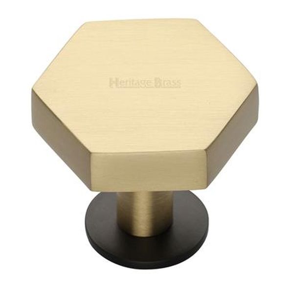 C4345 38-BSB  38 x 44 x 20 x 32mm  Satin Brass / Matt Bronze  Heritage Brass Hexagon On Rose Cabinet Knob