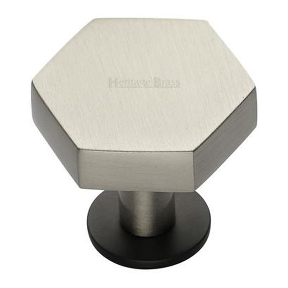 C4345 38-BSN  38 x 44 x 20 x 32mm  Satin Nickel / Matt Bronze  Heritage Brass Hexagon On Rose Cabinet Knob