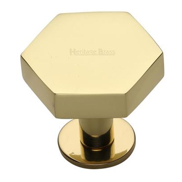 C4345 38-PB • 38 x 44 x 20 x 32mm • Polished Brass • Heritage Brass Hexagon On Rose Cabinet Knob