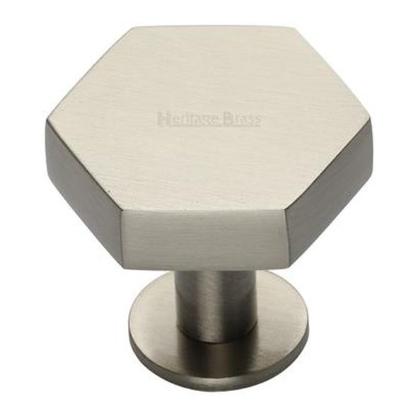 C4345 38-SN • 38 x 44 x 20 x 32mm • Satin Nickel • Heritage Brass Hexagon On Rose Cabinet Knob