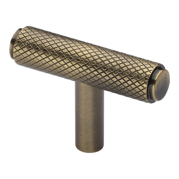 C4415-AT  45 x 11 x 08 x 30mm  Antique Brass  Heritage Brass Knurled T-Bar Cabinet Knob