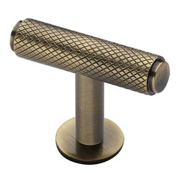 C4416-AT  45 x 11 x 16 x 32mm  Antique Brass  Heritage Brass Knurled T-Bar On Rose Cabinet Knob