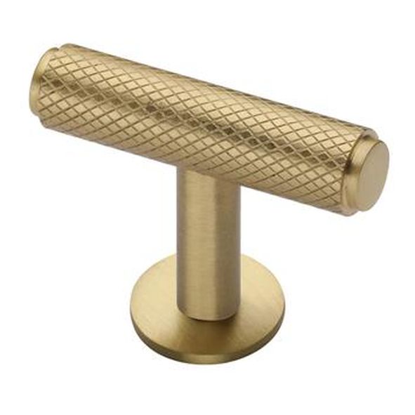 C4416-SB • 45 x 11 x 16 x 32mm • Satin Brass • Heritage Brass Knurled T-Bar On Rose Cabinet Knob