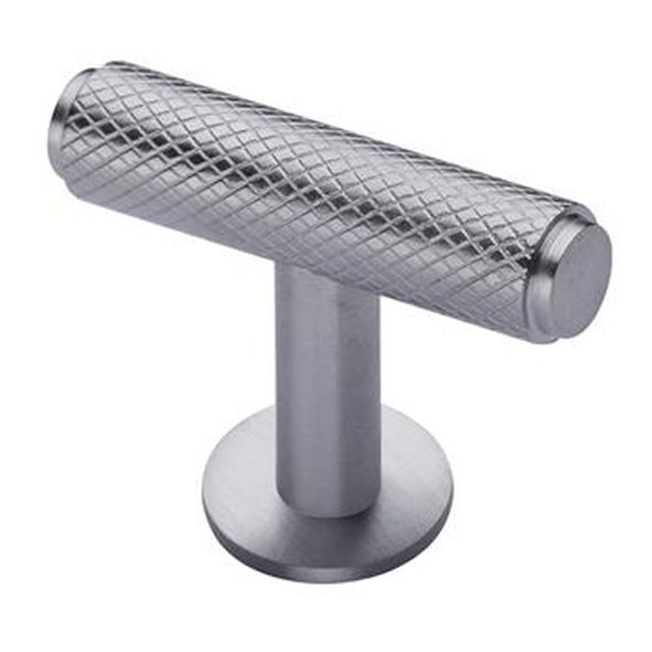 C4416-SC • 45 x 11 x 16 x 32mm • Satin Chrome • Heritage Brass Knurled T-Bar On Rose Cabinet Knob