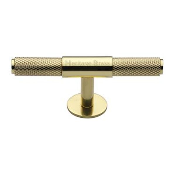 C4463 90-PB • 90 x 13 x 25 x 34mm • Polished Brass • Heritage Brass Knurled Fountain Cabinet Knob