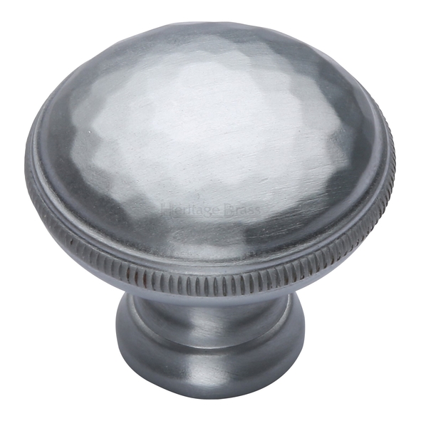 C4545-SC  32 x 16 x 29mm  Satin Chrome  Heritage Brass Beaten Round Cabinet Knob