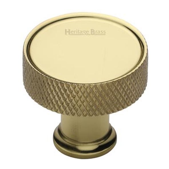 C4648 32-PB  32 x 16 x 29mm  Polished Brass  Heritage Brass Florence Knurled Cabinet Knob