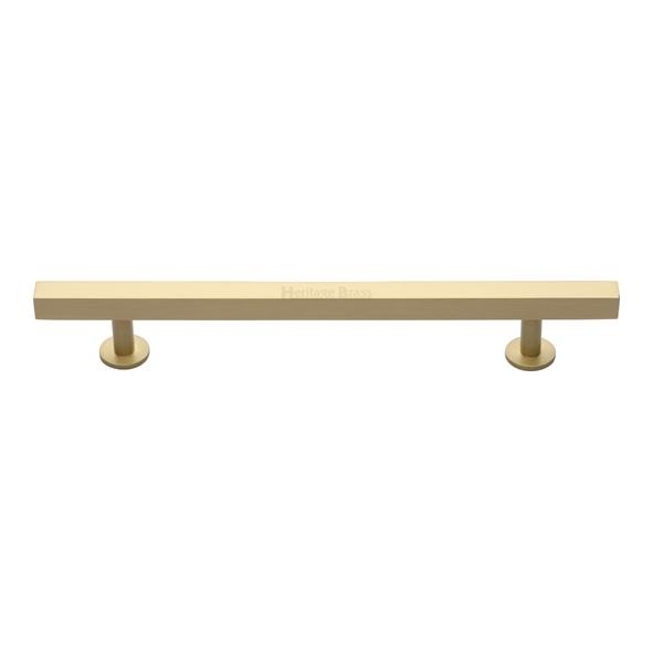 C4760 128-SB  128 x 191 x 11 x 19 x 32mm  Satin Brass  Heritage Brass Square Bar Round Foot Cabinet Pull Handle