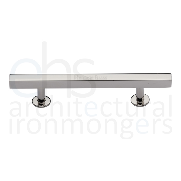 C4760 96-PNF  096 x 159 x 11 x 19 x 32mm  Polished Nickel  Heritage Brass Square Bar Round Foot Cabinet Pull Handle