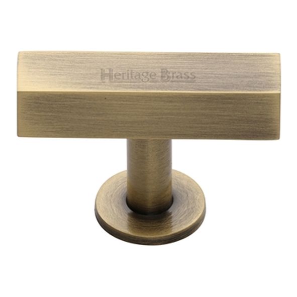 C4765-AT • 44 x 11 x 19 x 32mm • Antique Brass • Heritage Brass Square T-Bar On Rose Cabinet Knob