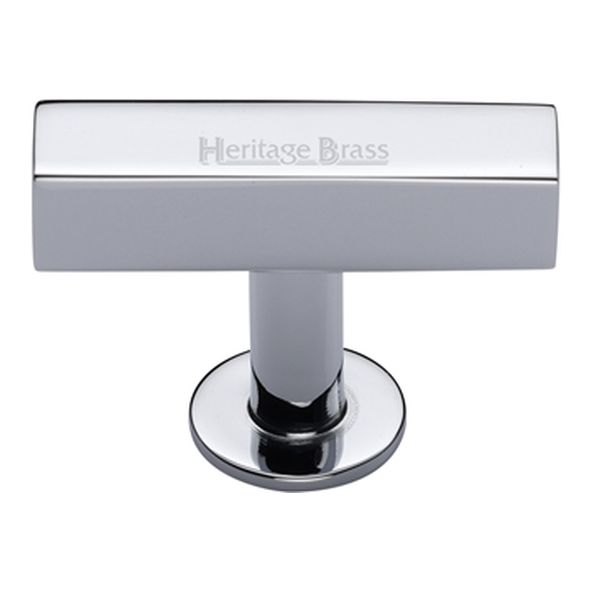 C4765-PC • 44 x 11 x 19 x 32mm • Polished Chrome • Heritage Brass Square T-Bar On Rose Cabinet Knob