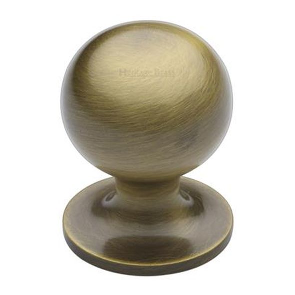 C8321 25-AT • 25 x 25 x 36mm • Antique Brass • Heritage Brass Sphere On Rose Cabinet Knob