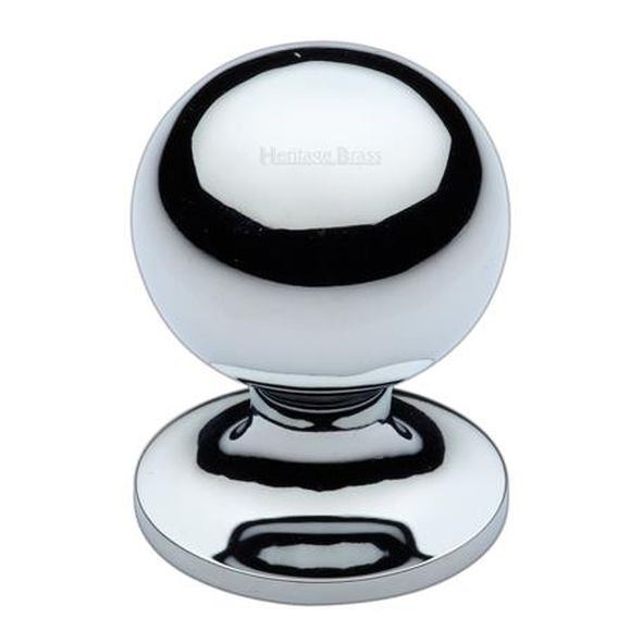 C8321 32-PC  32 x 32 x 43mm  Polished Chrome  Heritage Brass Sphere On Rose Cabinet Knob