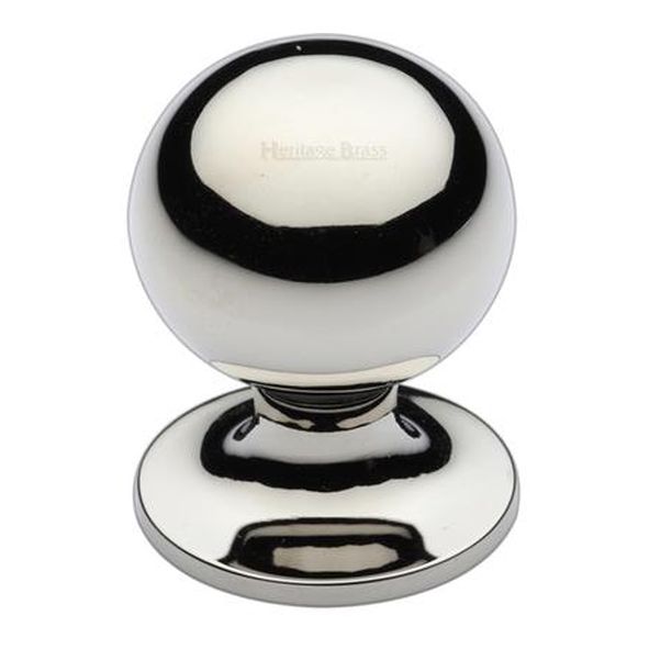 C8321 32-PNF  32 x 32 x 43mm  Polished Nickel  Heritage Brass Sphere On Rose Cabinet Knob