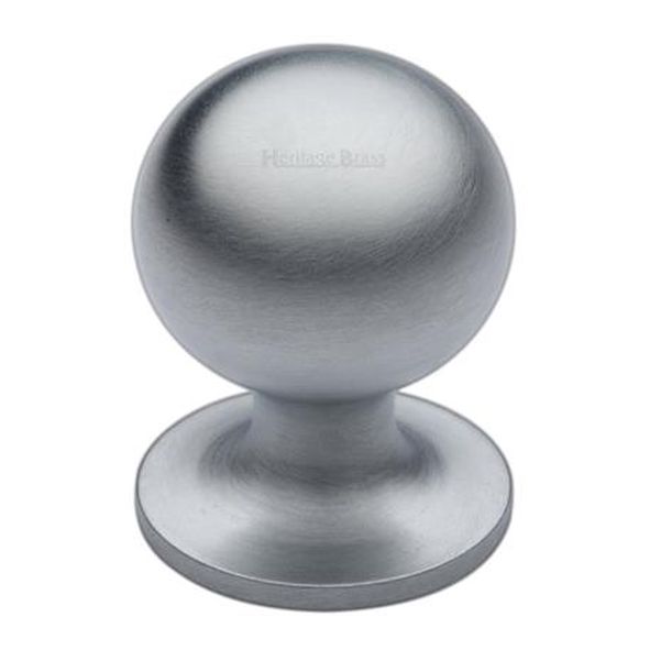 C8321 32-SC • 32 x 32 x 43mm • Satin Chrome • Heritage Brass Sphere On Rose Cabinet Knob