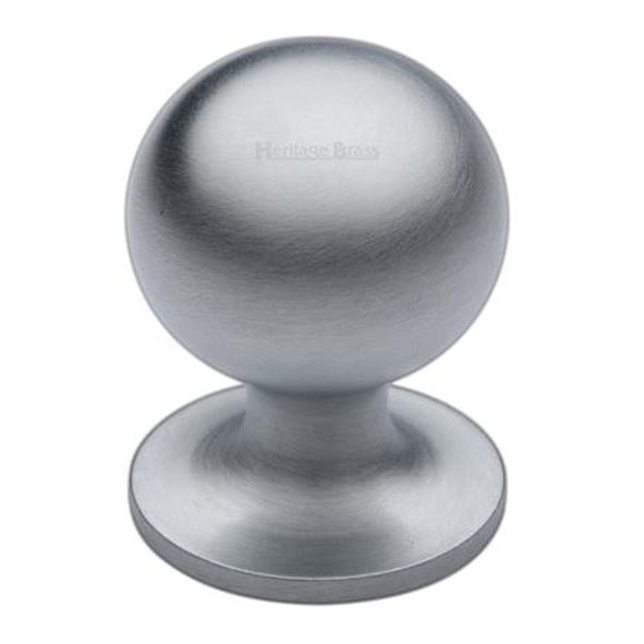 C8321 38-SC • 38 x 38 x 48mm • Satin Chrome • Heritage Brass Sphere On Rose Cabinet Knob