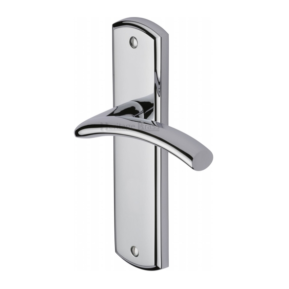 CEN1010-PC • Long Plate Latch • Polished Chrome • Heritage Brass Centaur Levers On Backplates