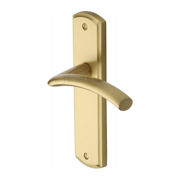 CEN1010-SB  Long Plate Latch  Satin Brass  Heritage Brass Centaur Levers On Backplates