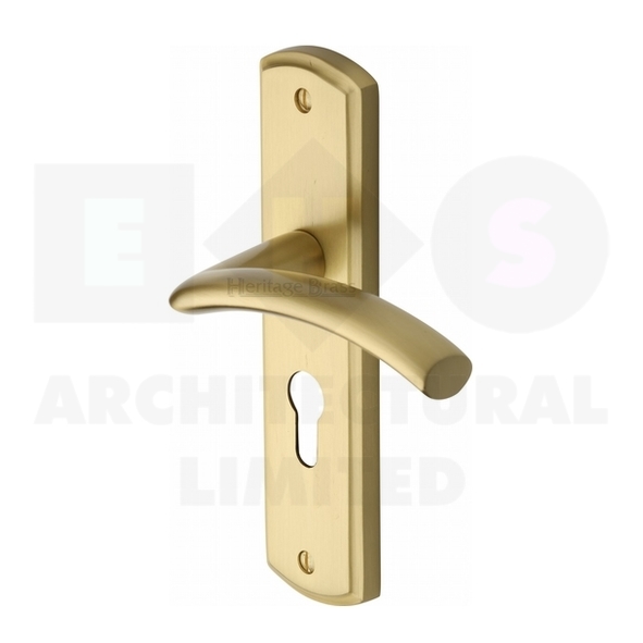 CEN1048-SB  Euro Cylinder [47.5mm]  Satin Brass  Heritage Brass Centaur Levers On Backplates