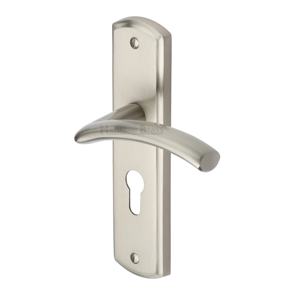 CEN1048-SN  Euro Cylinder [47.5mm]  Satin Nickel  Heritage Brass Centaur Levers On Backplates