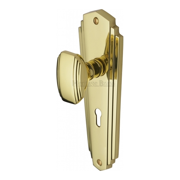 CHA1900-PB • Standard Lock [57mm] • Polished Brass • Heritage Brass Charlston Mortice Knobs On Backplates