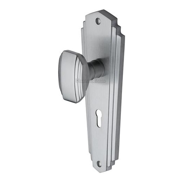 CHA1900-SC  Standard Lock [57mm]  Satin Chrome  Heritage Brass Charlston Mortice Knobs On Backplates