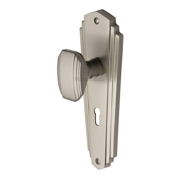 CHA1900-SN • Standard Lock [57mm] • Satin Nickel • Heritage Brass Charlston Mortice Knobs On Backplates