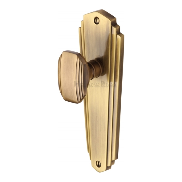 CHA1910-AT • Long Plate Latch • Antique Brass • Heritage Brass Charlston Mortice Knobs On Backplates