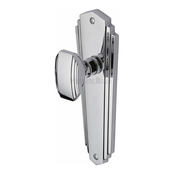 CHA1910-PC • Long Plate Latch • Polished Chrome • Heritage Brass Charlston Mortice Knobs On Backplates