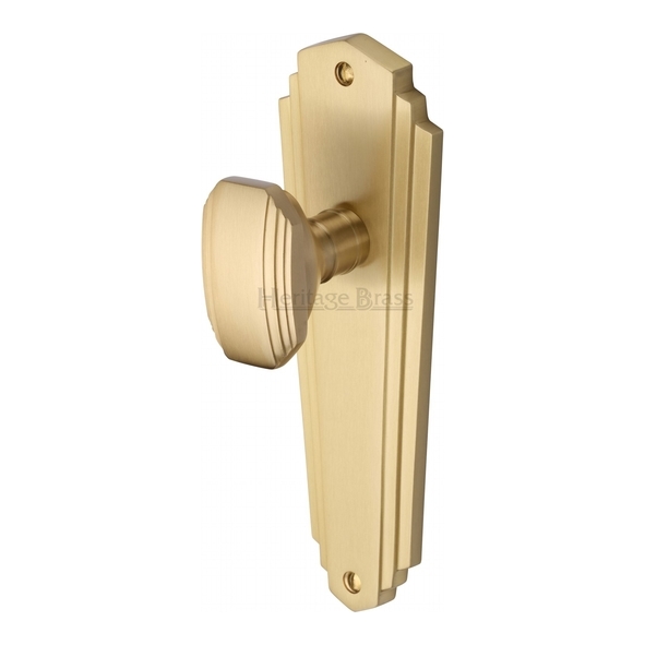 CHA1910-SB • Long Plate Latch • Satin Brass • Heritage Brass Charlston Mortice Knobs On Backplates