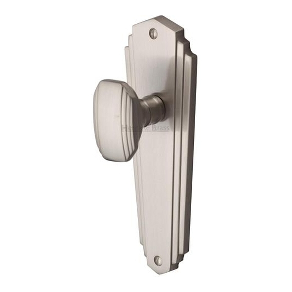 CHA1910-SN • Long Plate Latch • Satin Nickel • Heritage Brass Charlston Mortice Knobs On Backplates