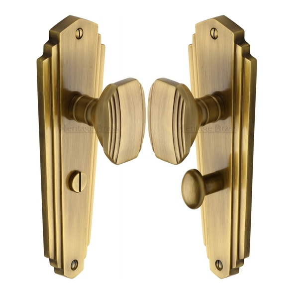 CHA1930-AT • Bathroom [57mm] • Antique Brass • Heritage Brass Charlston Mortice Knobs On Backplates