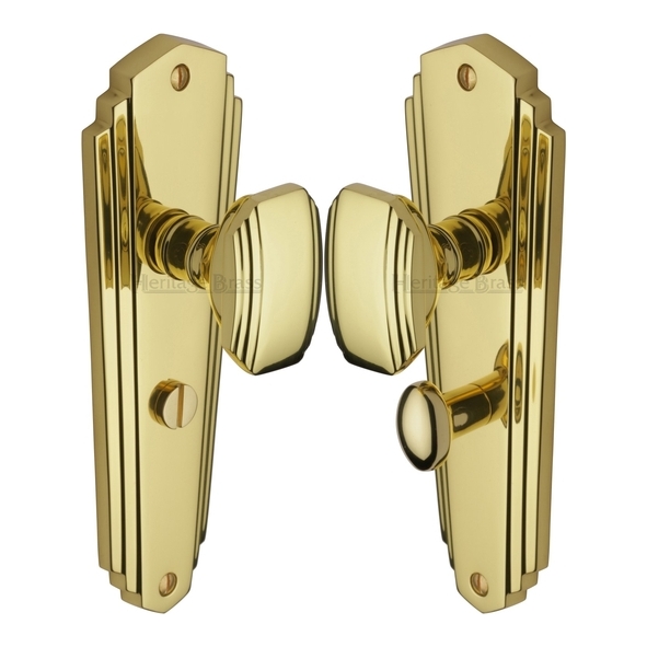 CHA1930-PB • Bathroom [57mm] • Polished Brass • Heritage Brass Charlston Mortice Knobs On Backplates