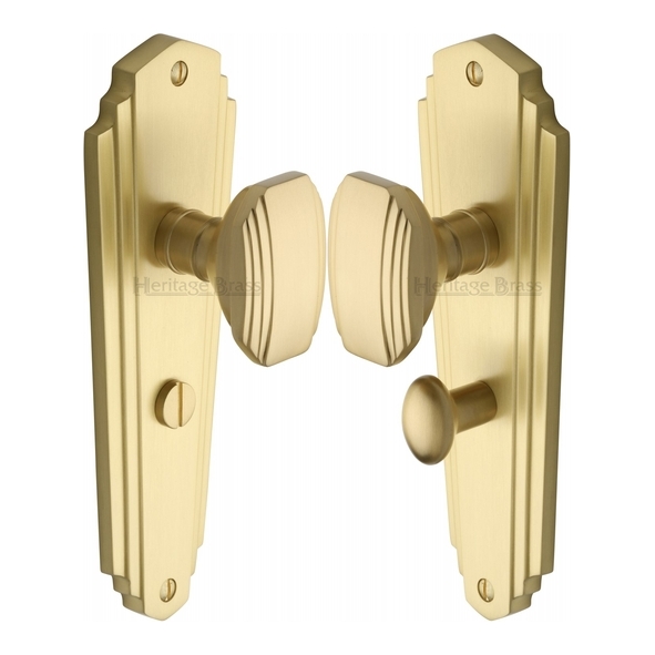 CHA1930-SB • Bathroom [57mm] • Satin Brass • Heritage Brass Charlston Mortice Knobs On Backplates