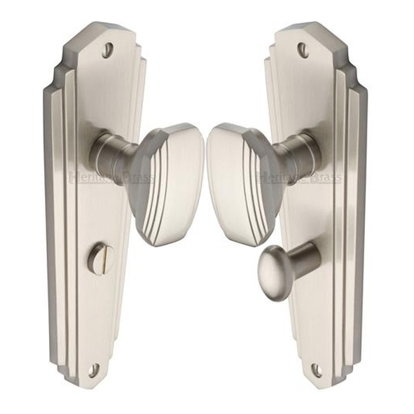 CHA1930-SN • Bathroom [57mm] • Satin Nickel • Heritage Brass Charlston Mortice Knobs On Backplates