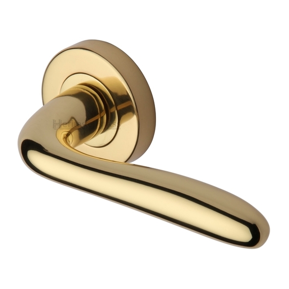 COL1762-PB • Polished Brass • Heritage Brass Columbus Levers On Plain Round Roses